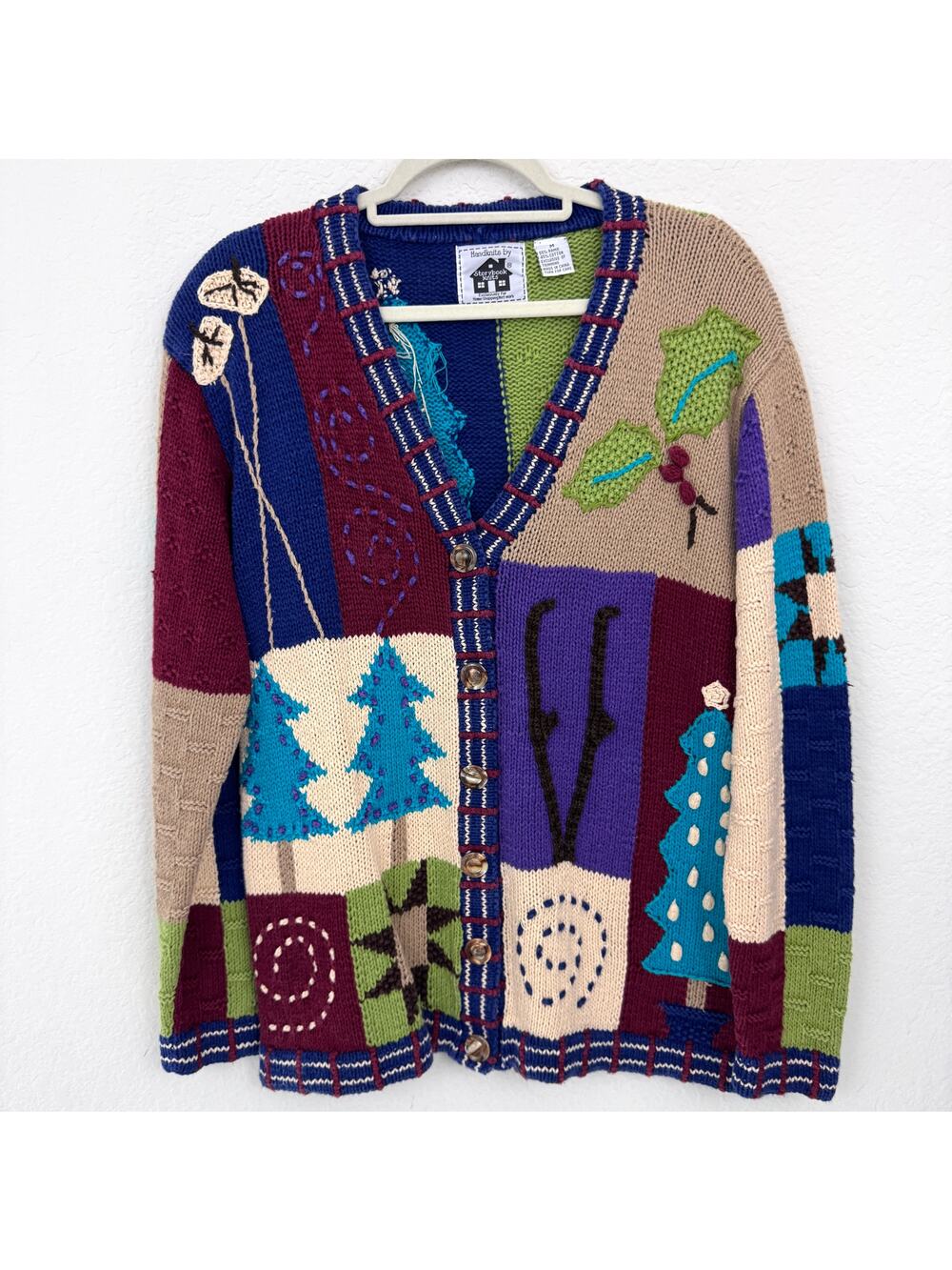 Storybook Knits Womens Cardigan Sweater Size M Hand Knit Vintage Ramie Cotton
